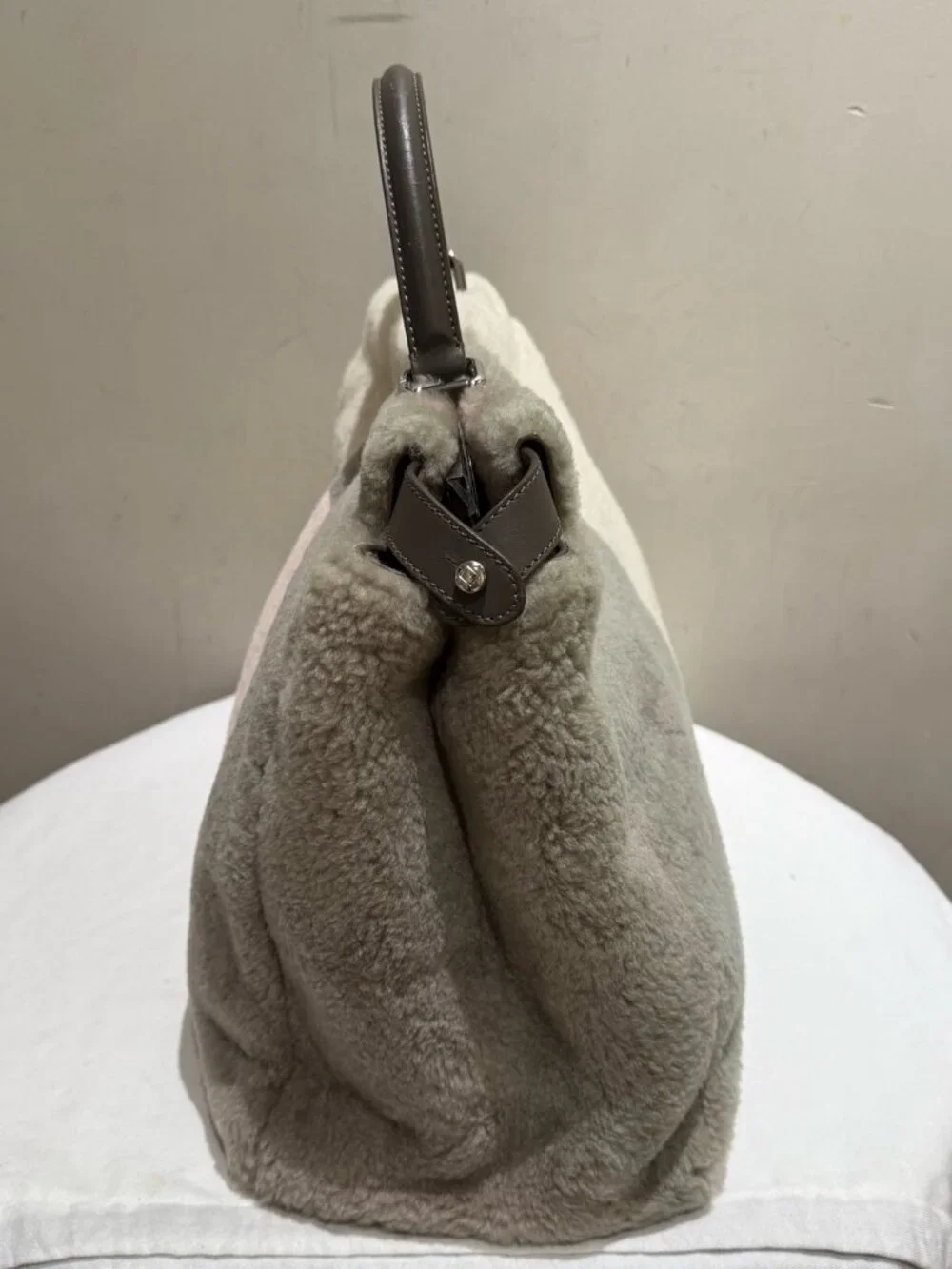 Fendi Peekaboo Medium Patchwork Shearling Top‑Handle Handbag